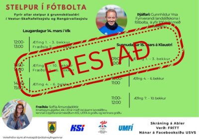 Stelpur í fótbolta: Námskeiði frestað